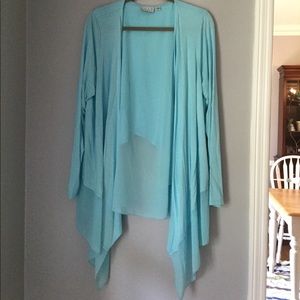 Joan Rivers Waterfall Flyaway Cardigan XL Aqua